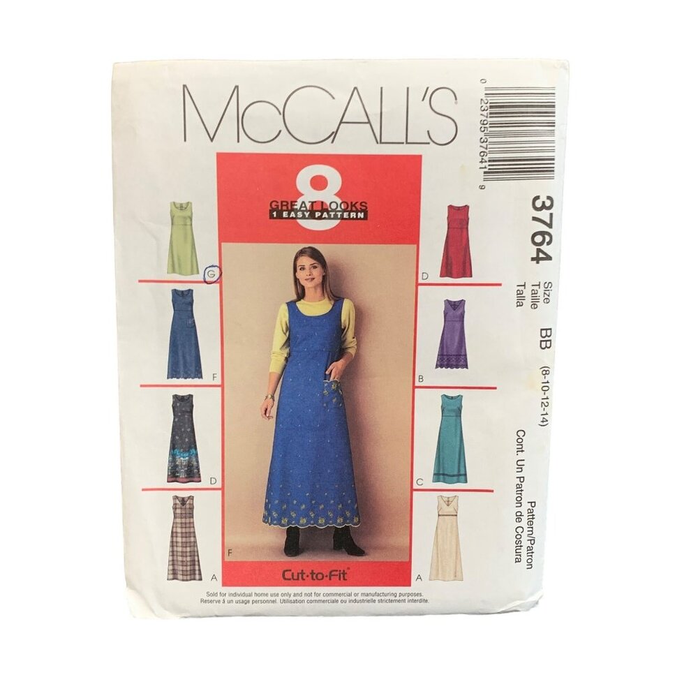 McCalls 3764 Easy Pattern 8-14 Cut-To-Fit Dresses Sewing  uncut